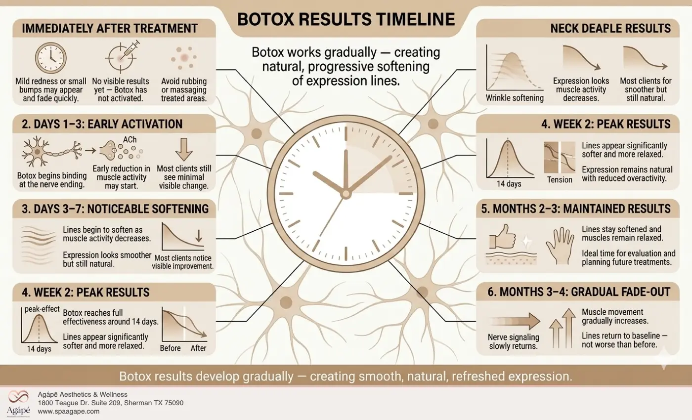 A timeline illustrating the gradual results and effects of Botox treatment over time.
